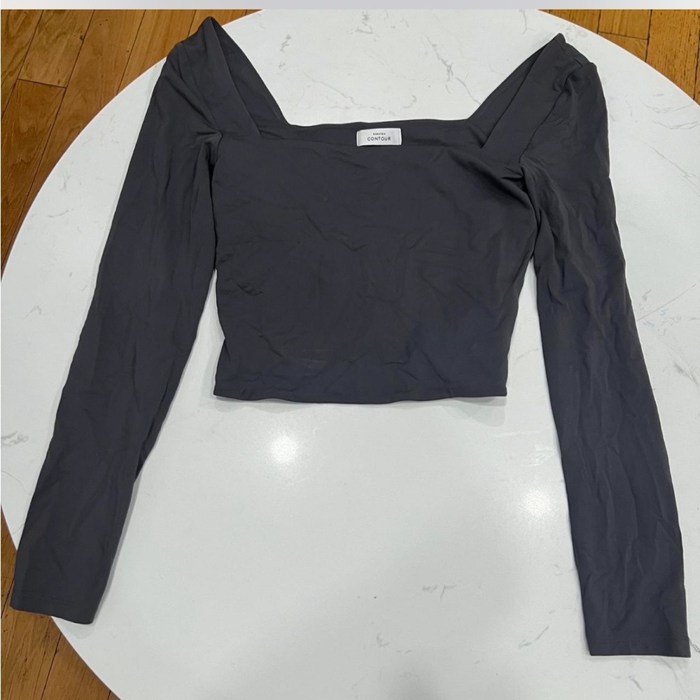 Gray Long Sleeve Square Neck Top